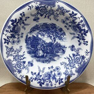 Vintage Blue White Ceramica Quadrifoglio Italy Plate 10 In couple In Countryside